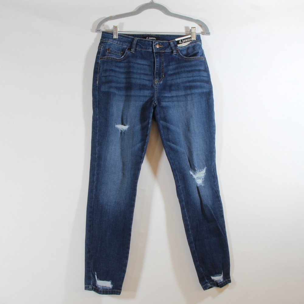 D. Jeans Women's Vintage Dark Blue Denim High Waist Ankle Distressed Skinny Jean